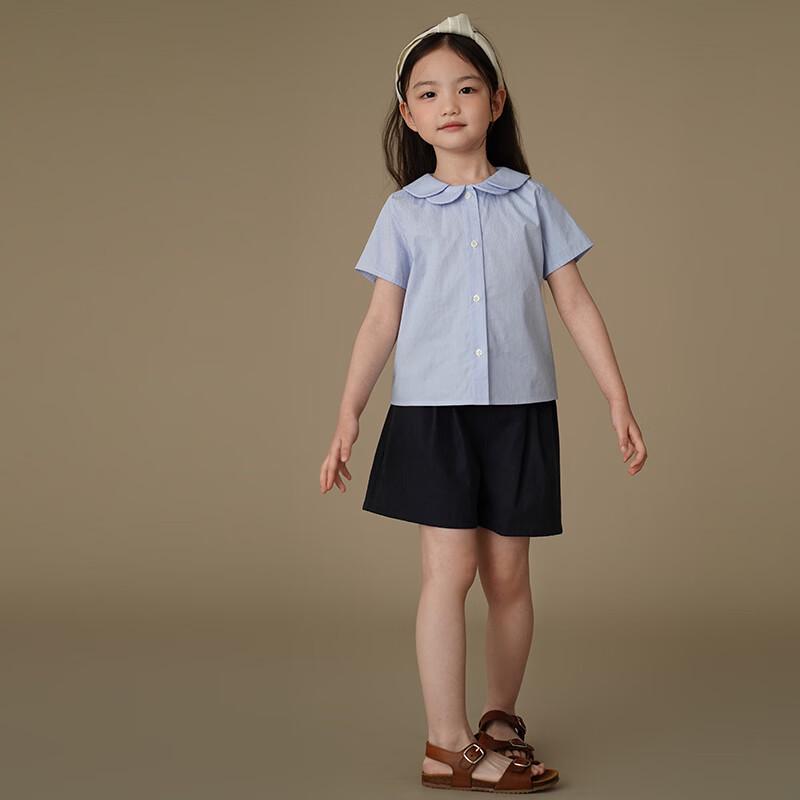 Hacikis Girls' Petal Collar Short-Sleeve Cotton Shirt