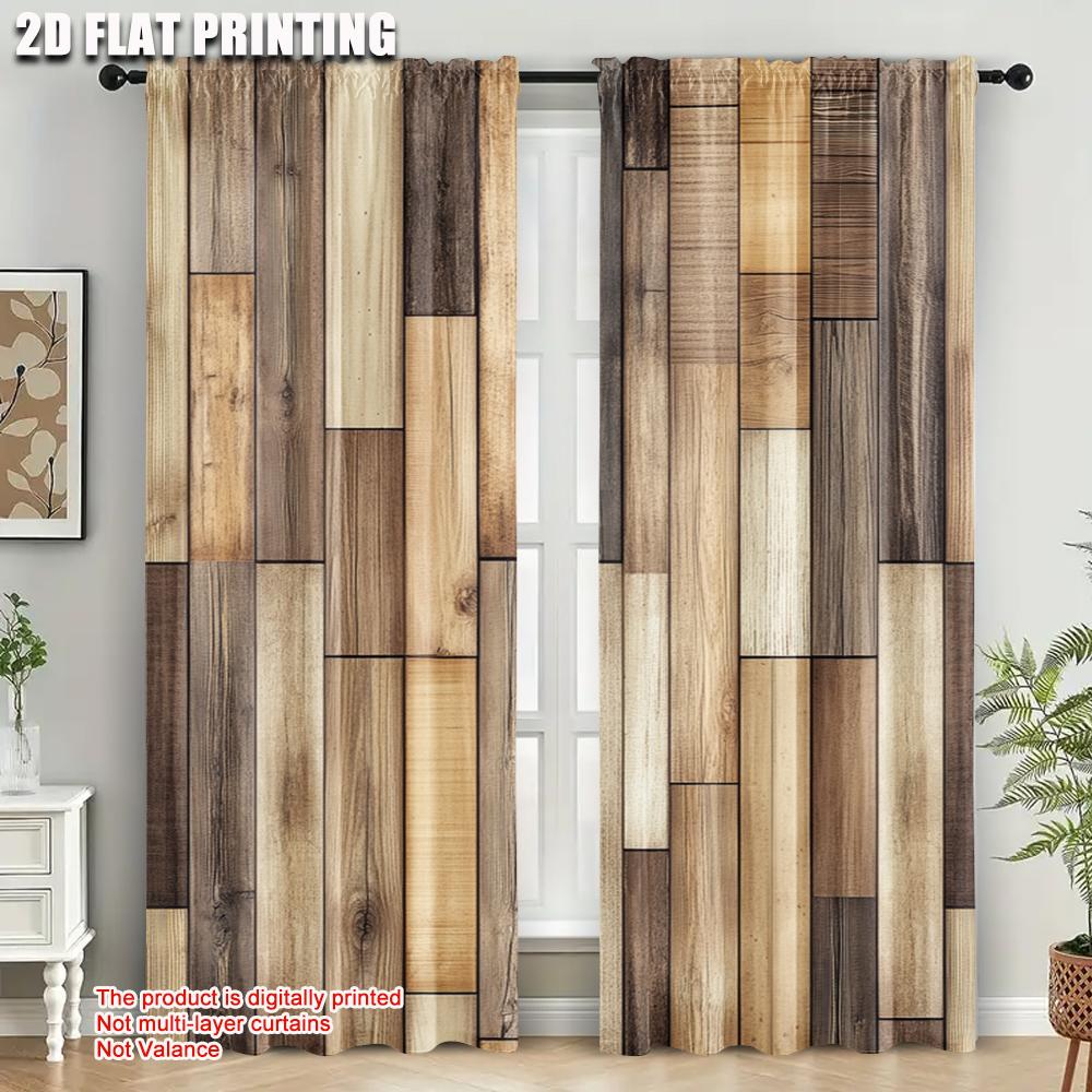 2pcs   Curtains Roller Blinds 2D Plane Printing Brown Wood Panel Kitchen Curtains Polyester (without Rod) Decorations Clearance
