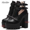 Fashion Punk Style Super High Heel Goth Boots Black Chunky Heeled Metal Decor Women's Ankle Boots Platform Botas Mujer Size35 42 Botines