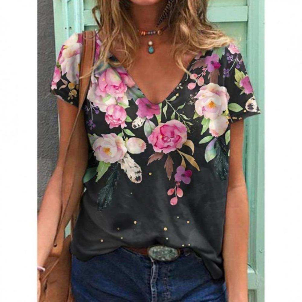 Summer Butterfly Floral T-Shirts 3D Print Women Fashion V-Neck Short Sleeve T Shirt Y2K Casual Tees Harajuku Top Female Clothing