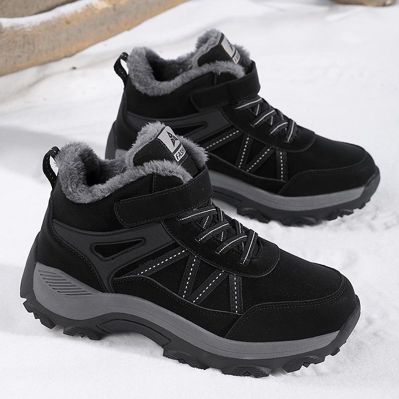 Autumn and winter velvet middle-aged walking shoes men's winter round head cotton warm cotton shoes women's cross-border large size