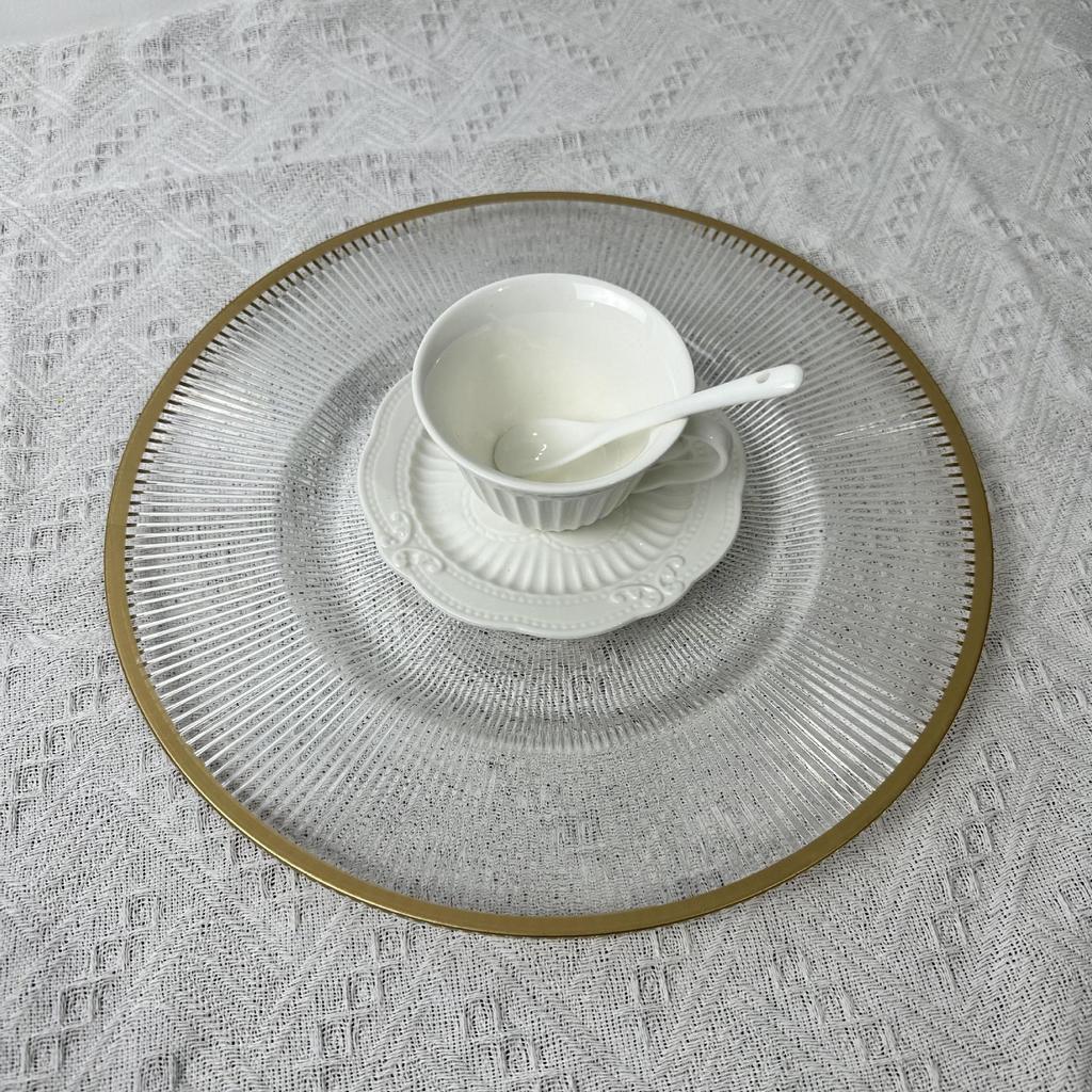 Clear Round Plastic Charger Plates, Dinner Plate with Gold Rim, Decorative Table, Wedding, Birthday, Brida, 13 Inch