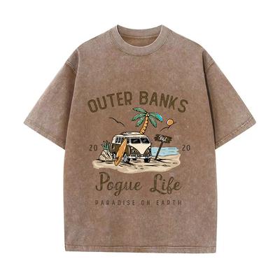 Retro Washed Vintage T-Shirt Ärmel Outer Banks Baumwoll-T-Shirt Grafik Anime Print Pullover Herren Baumwoll-T-Shirt Damen Kleidung