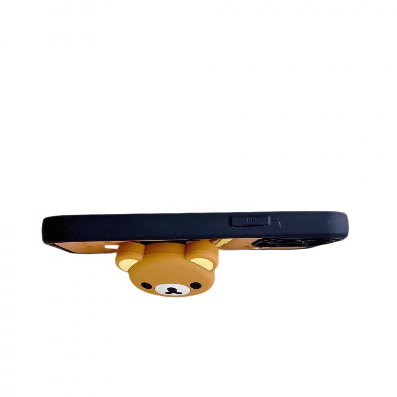 3D Stereo Rilakkuma Silicone Phone Case for iPhone 15/16/17 with Kickstand, Anti-drop, Cute Cartoon Design