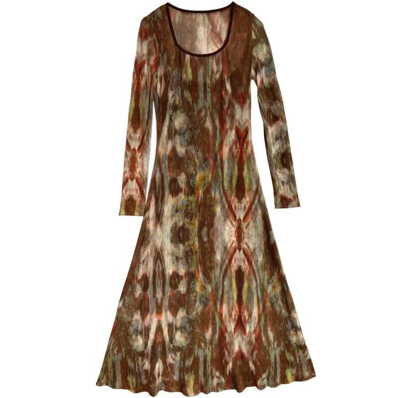 Johnature Femeie Primavara Casual Imprimeu Abstract Maneci Lungi Rochie Guler Patrat Rochie A-Line Stil Vintage