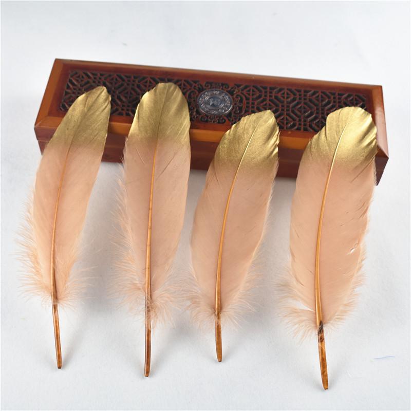50Pcs Dip Golden Head Goose Feathers 15-20cm/6-8" Gold Feathers Natural Pheasant Feather for Crafts Assesoires Plume Decoration