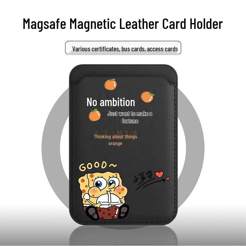 SpongeBob MAGsafe Magnetic Leather Card Holder Phone Case for Apple Single Card Holder
