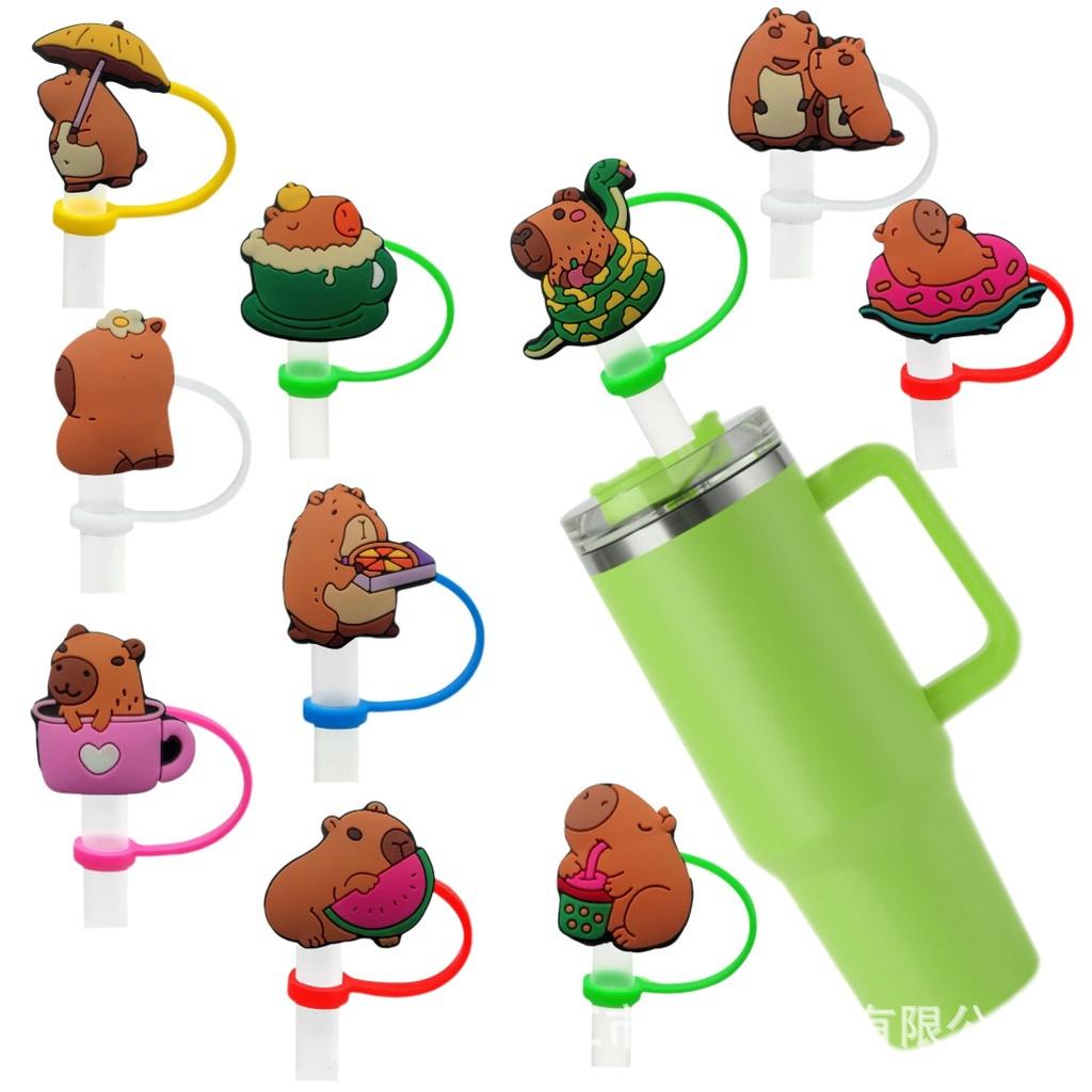Cute Capybara 10mm Straw Cap Compatible with Stanley Cup Accessories Decoration Dustproof Straw Stopper Silicone Straw Cap