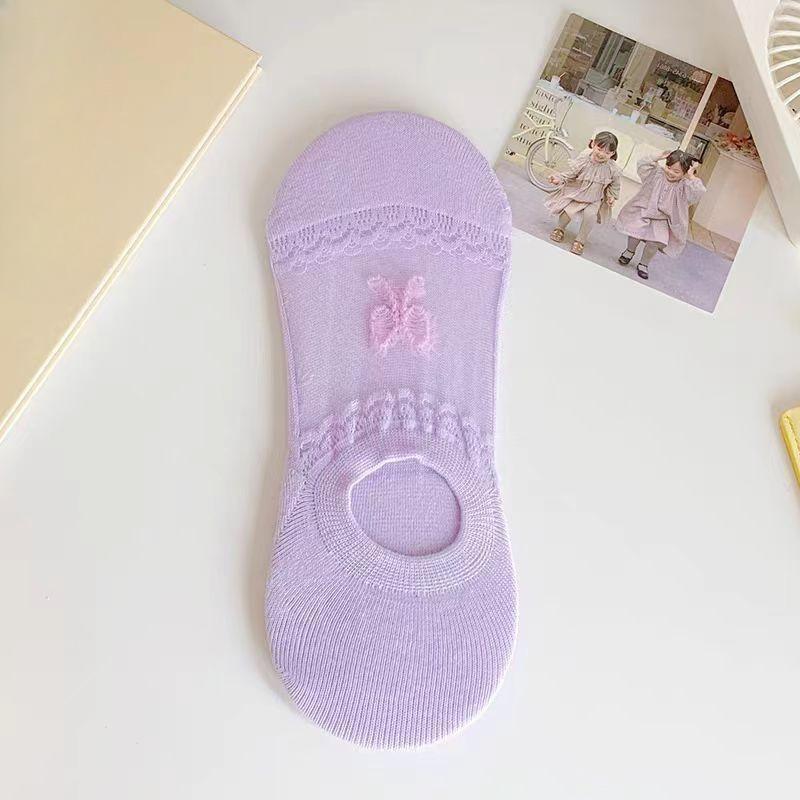 

Женские летние тонкие кружевные носки-лодочки из ледяного шелка с бабочками 1 pair фиолетовый