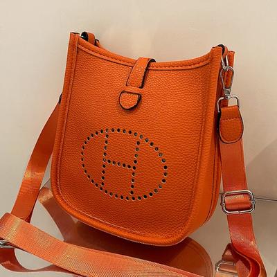 Women's Ag Firs Layer Cowhide Commuer Casual Versaile Leaher Shoulder Messenger Ag Lychee Paern Ucke Ag