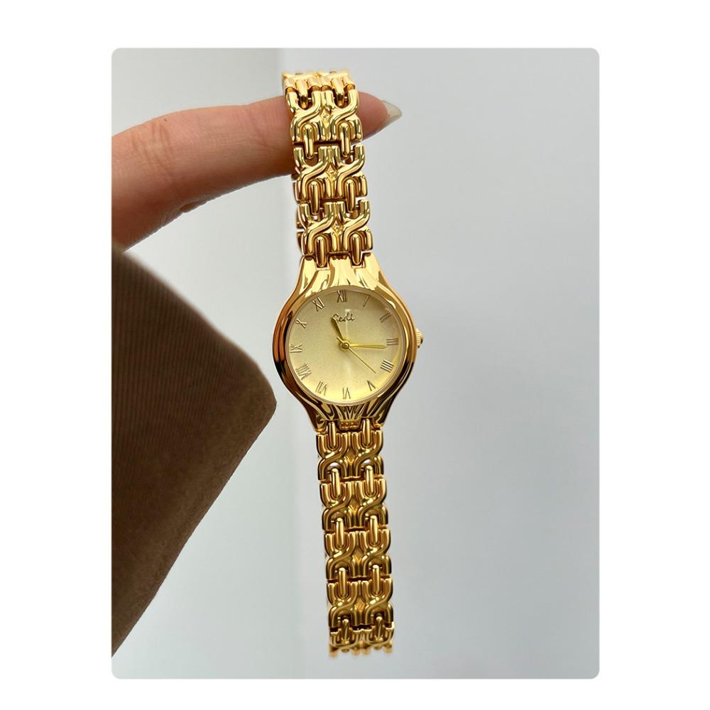 Gedi Elegant Ladies Quartz Wrist Watch Roman Numeral Dial Metal Link Bracelet Waterproof Daily Dress Watch