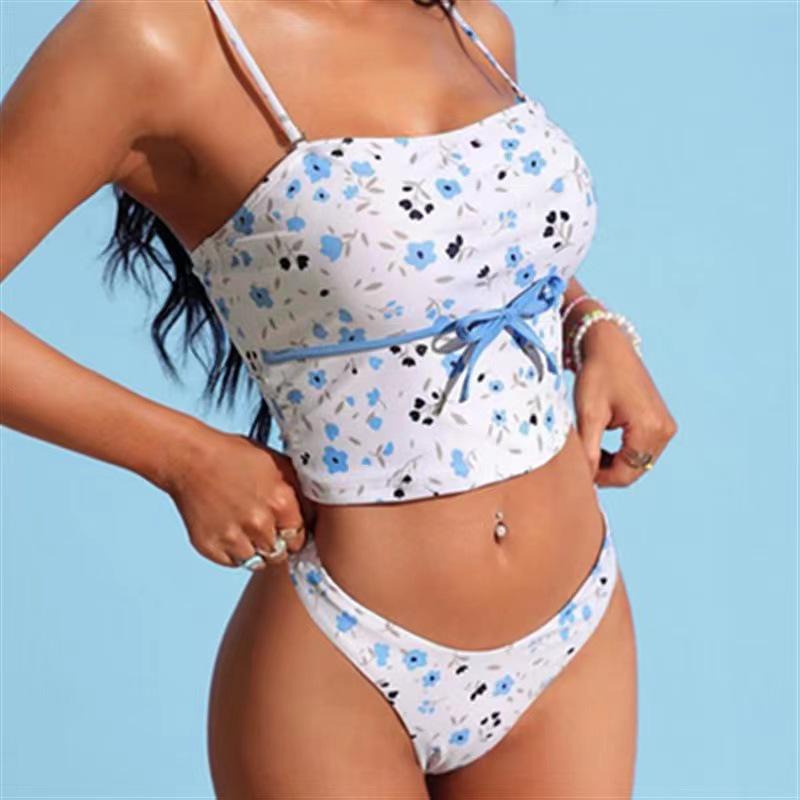 Korean Floral Tube Top Bikini for Women - Slimming & Whitening, Perfect for Beach and Hot Springs