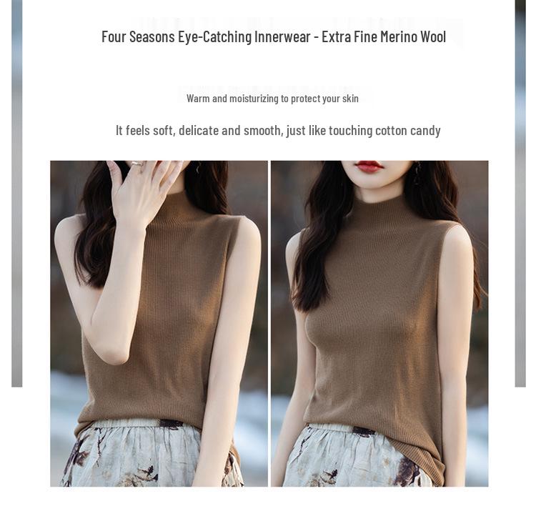 KuaJing Women's 2025 Summer Knitted Camisole Vest - Thin, High Collar, Loose-Fit, Sleeveless