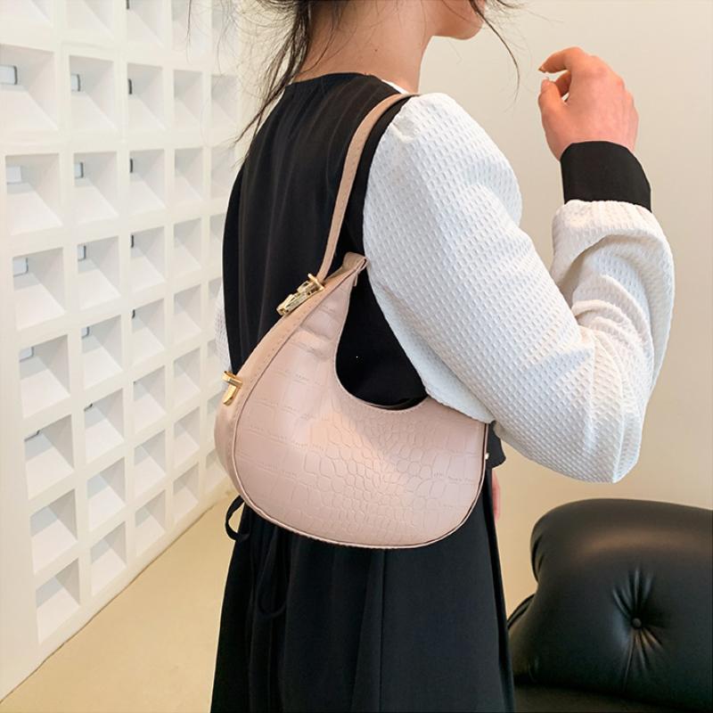 Luxury Alligator Pattern Shoulder Bag for Women Fashion PU Leather Underarm Handbag with Mini Purse