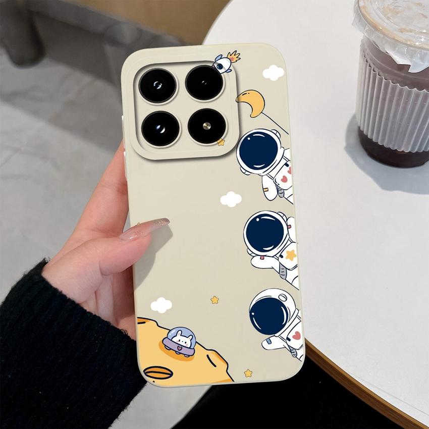 Cute Moon Astronaut Phone Case For Xiaomi 17 15 15T 14 14T Pro Poco C71 C75 M7 M8 F7 F8 Casing Soft Liquid Silicone Anti Slip Shell  For Xiaomi Covers