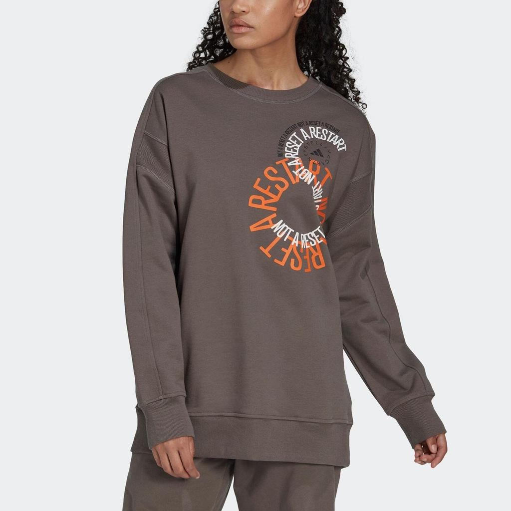 adidas Felpa a maniche lunghe con girocollo e stampa del logo co-branded X Stella McCartney, da donna, marrone, IB5889