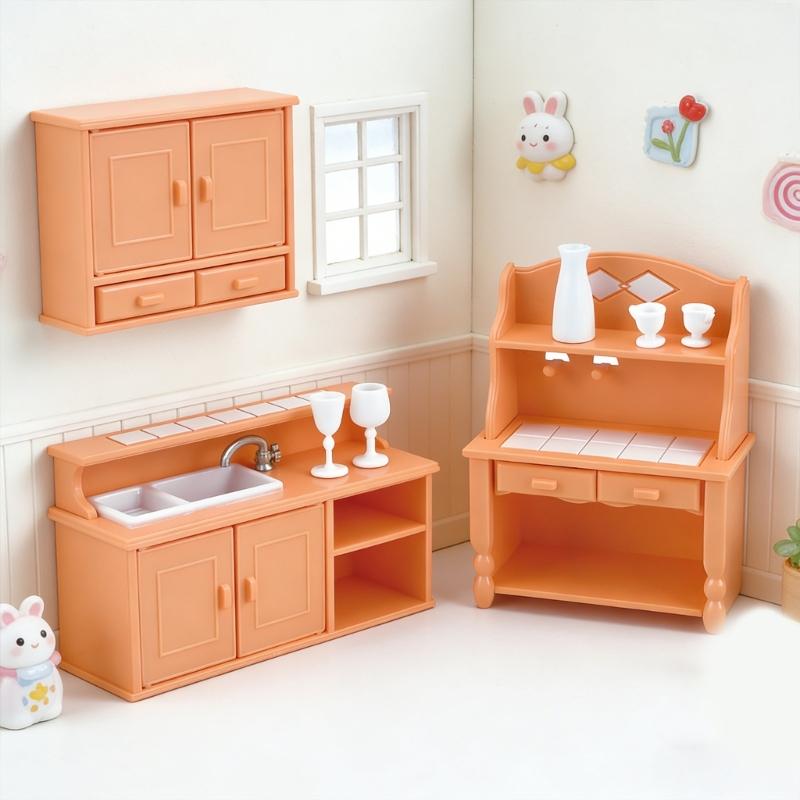 Creative Doll House Kitchen Toy Set Includes Cabinets Sink And Utensils For Imaginative Play Pretend Play Kitchenette