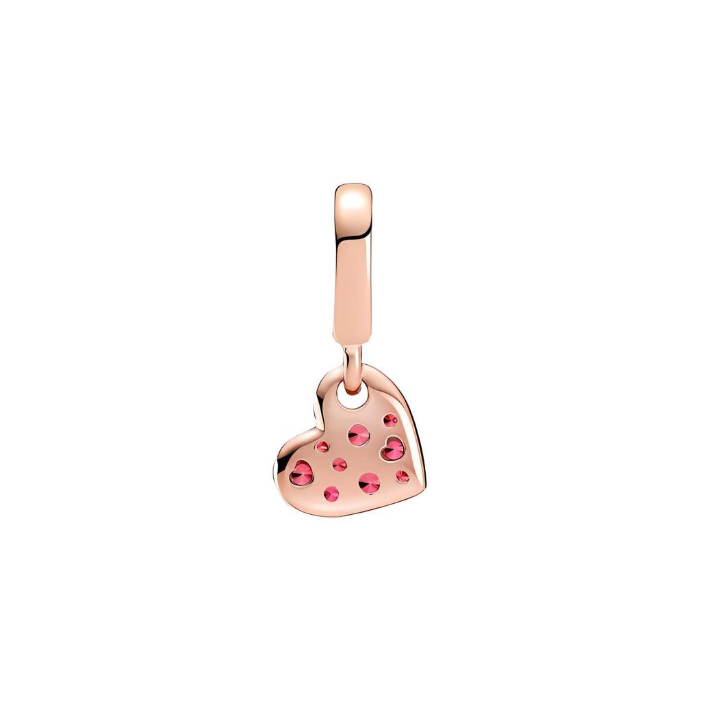 Pandora Rose Gold Red Tilted Heart Pavé Pendant Charm Unisex Charm 789404C02