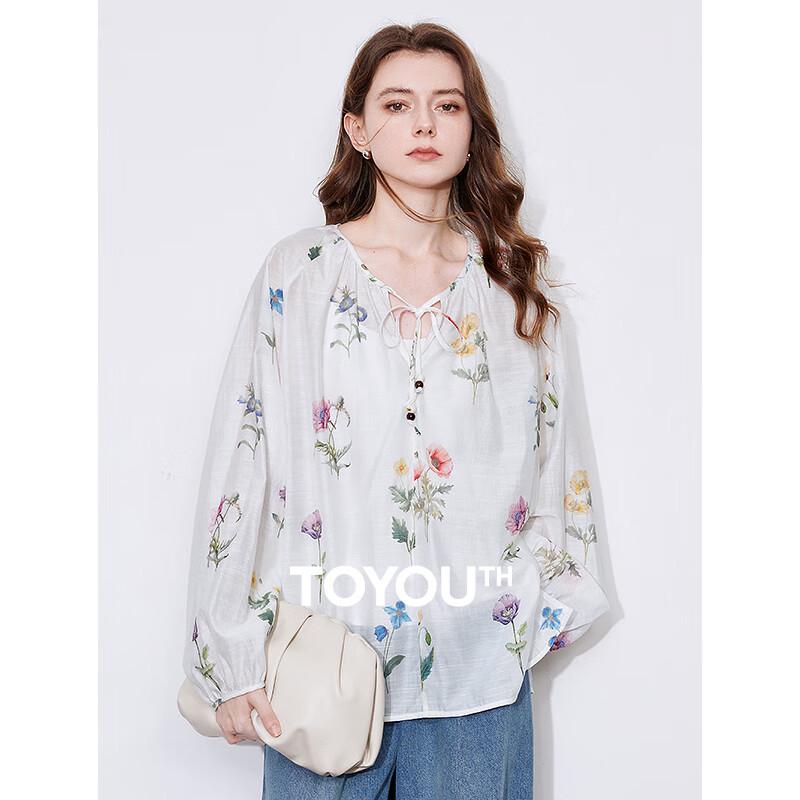Chuyu Women's 2025 Spring Fresh Linen Blend Print Loose Blouse