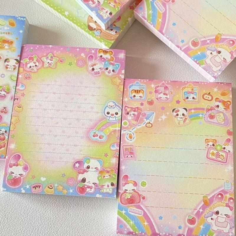 50 Sheets Lovely Rainbow Rabbit Bear Memo Pads To Do List Journal Notepad Kawaii Stationery DIY Material Paper