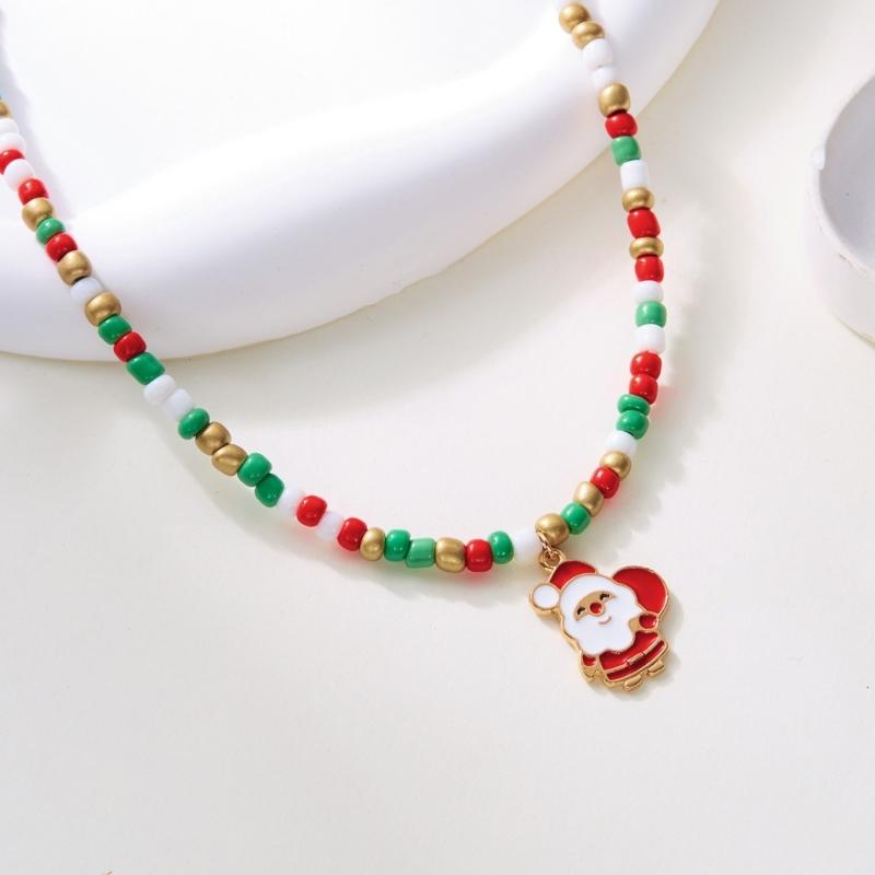 Santa Claus Christmas Tree Pendant Necklace Beads Jewelry Elegant Holiday Gift For Women’s Festive Occasion Outfits