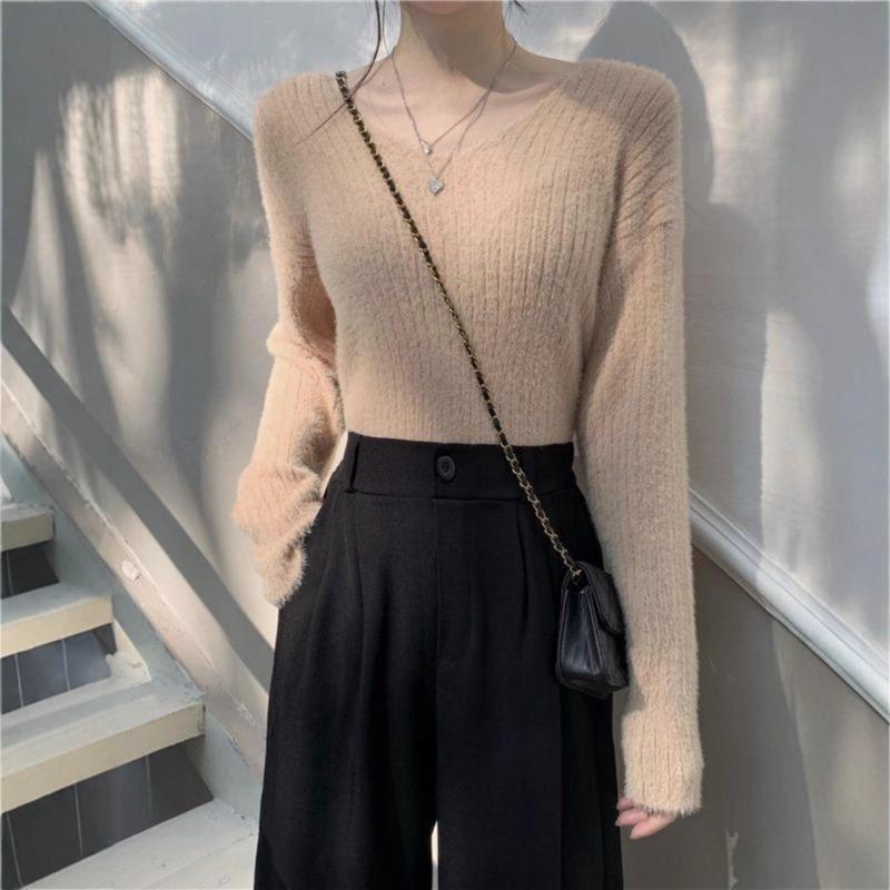 New collar thickened inside knitted sweater autumn and winter women's bottoming shirt pullover top