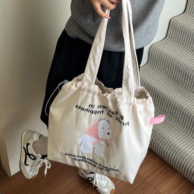Casual Large-capacity Bag Women 2025 New Cartoon Puppy Nylon Canvas Bag Embroidered Letter Shoulder Tote Bag