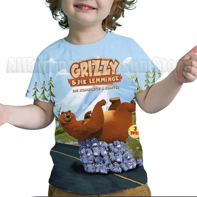 Camisetas con estampado 3D de Grizzy y los Lemmings para niños, camisetas de dibujos animados para niños y niñas, camisetas de Anime, camisetas de calle