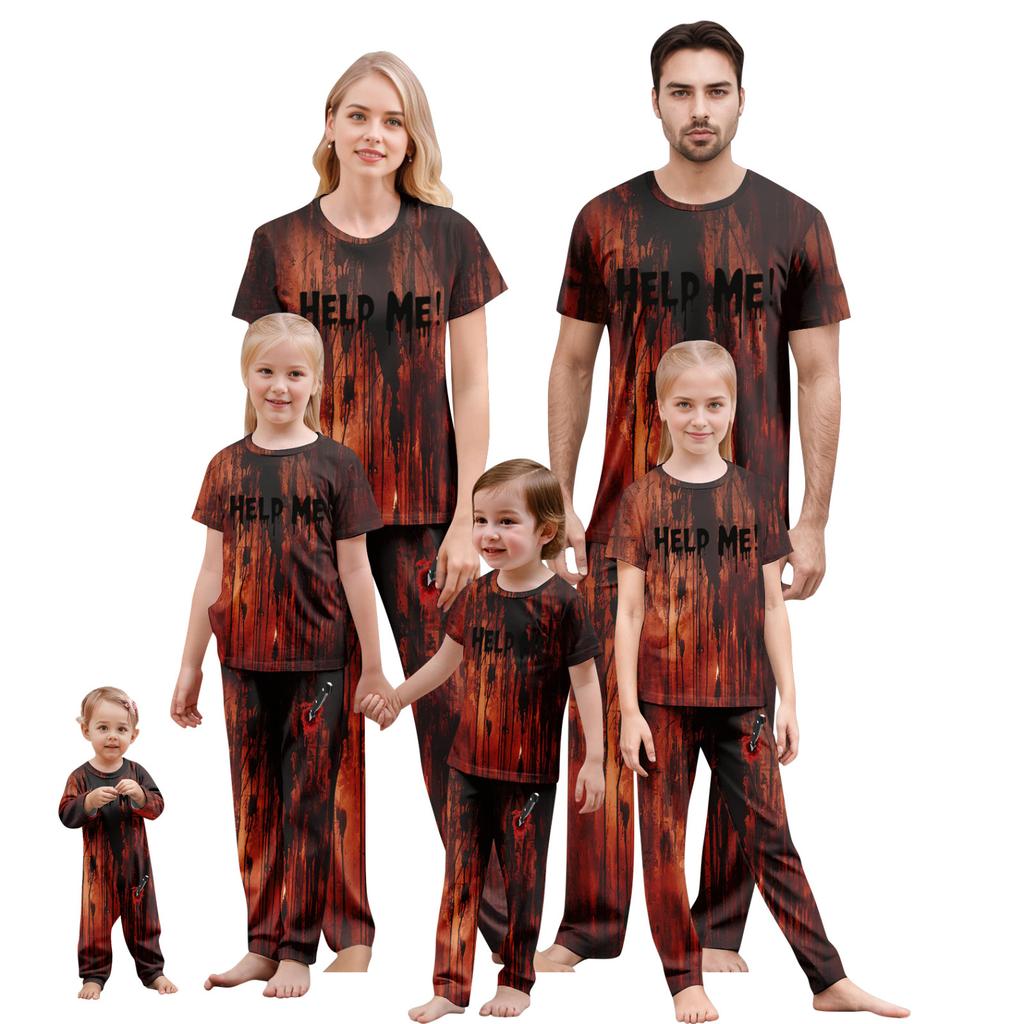 Print Cute Family Set Pajamas, Home Clothes, Family Set short Sleeve Top Pants Set