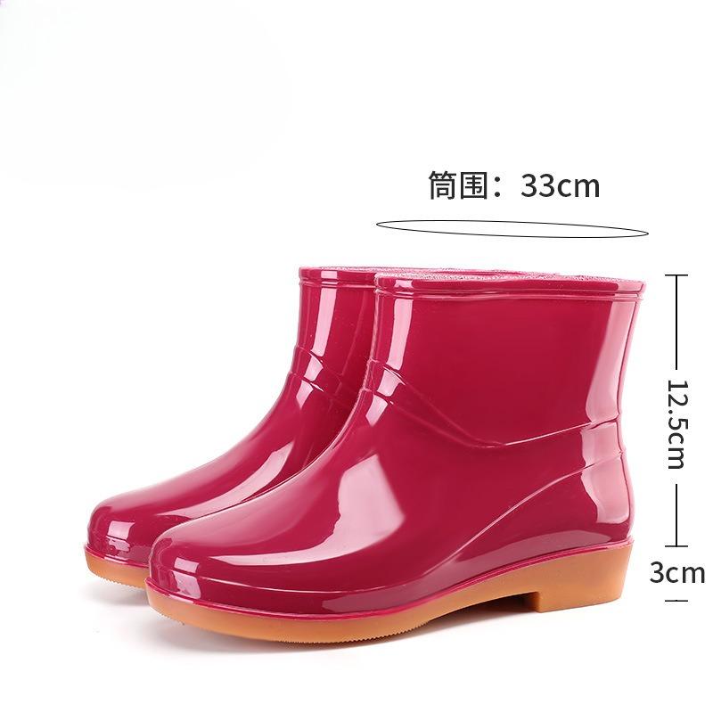 Autumn and Winter Velvet Waterproof Short Tube Women's Rain Boots Round Toe Outdoor Anti Slip Garden Shoes Durable Rubber Boots