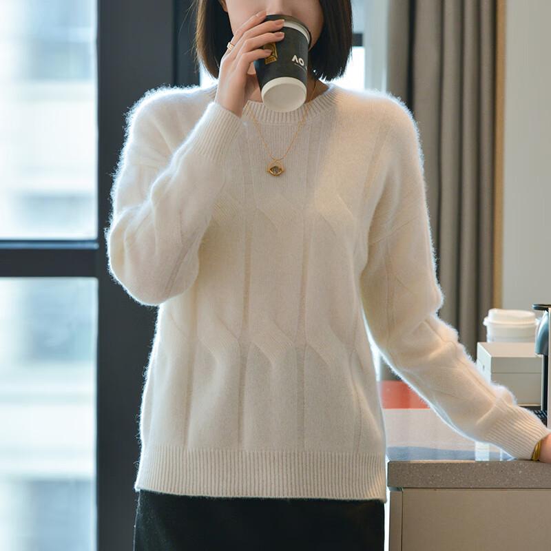 Fanzhen Women's Chunky 100% Wool Round Neck Pullover Sweater