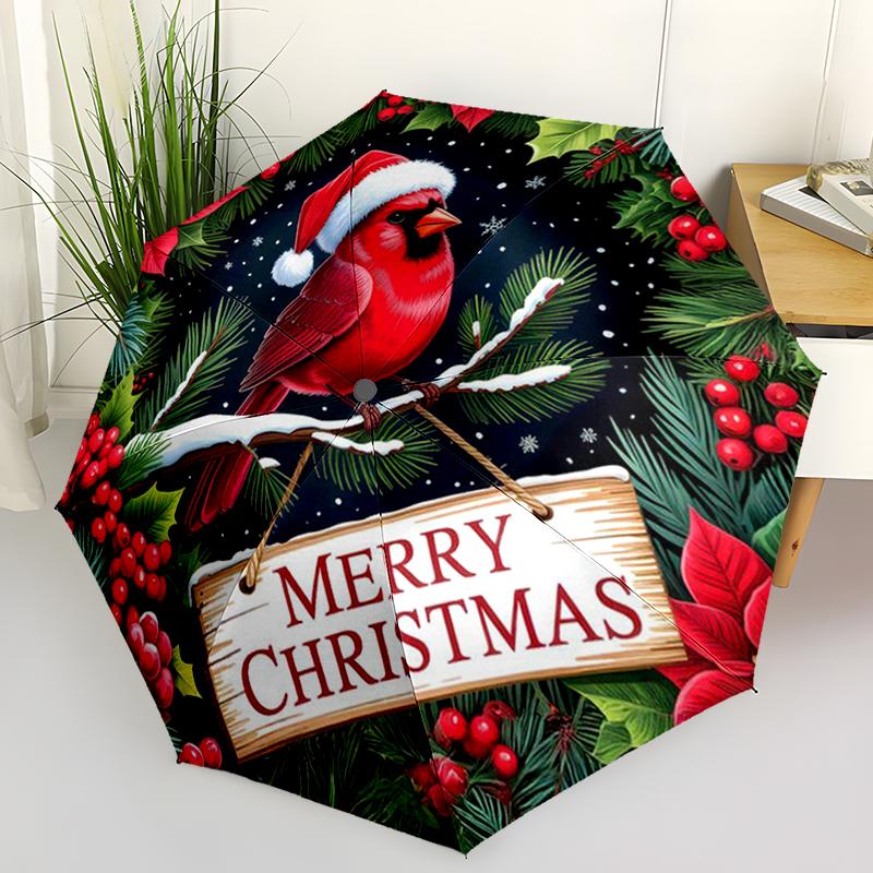 

Christmas Cardinal Folding Umbrella Fashion Auto-Open Design 8 Iron Ribs Plastic Handle Foldable Sunshade Perfec Christmas Gift