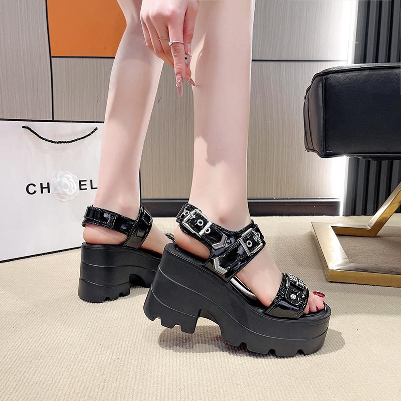 Fashion 10CM Summer Hollowed-out Breathable Thin Sandals Women New All-match High-heeled Platform Sandals Punk Thick Heel Shoes Size 42