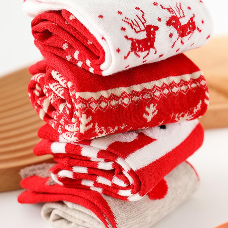 Vánoční ponožky bavlna sob sněhová vločka ponožky dárek pro ženy