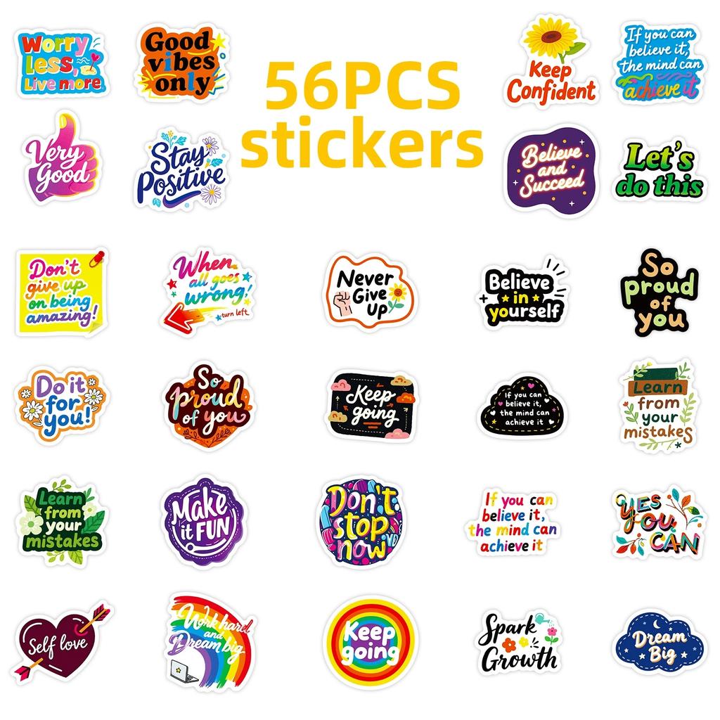 56 STK Inspirierende Graffiti-Aufkleber Positive Text-Aufkleber Dekorative Notizbuch-Laptop-Aufkleber Wasserdichte Schreibwaren-Aufkleber