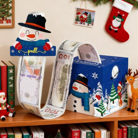 Christmas Money Box Pull-out Cash Gift Box DIY Holiday Money Gift Box with Transparent Bags Christmas Money Holder Pull Box for Kids Adults