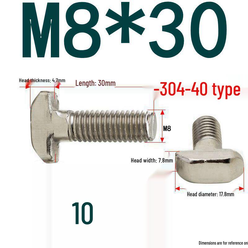 304 Stainless Steel T-Slot T-Head Bolt for Aluminum Profiles (20/30/40/45)