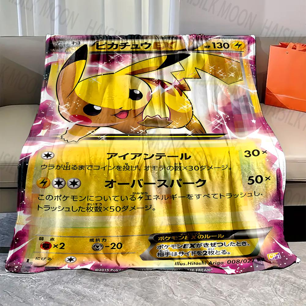 1PC Pokémon Pikachu Cards Print Blankets Adult Children Warm Blankets Home Travel Soft and Comfortable Blankets Luxury Gifts