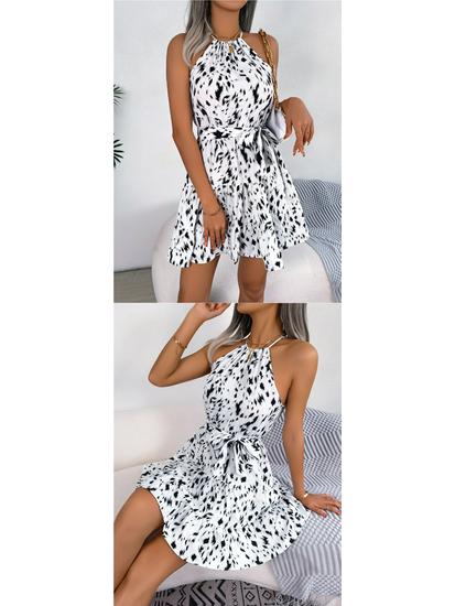 Leopard Print Ruffled Hem Halter Dress