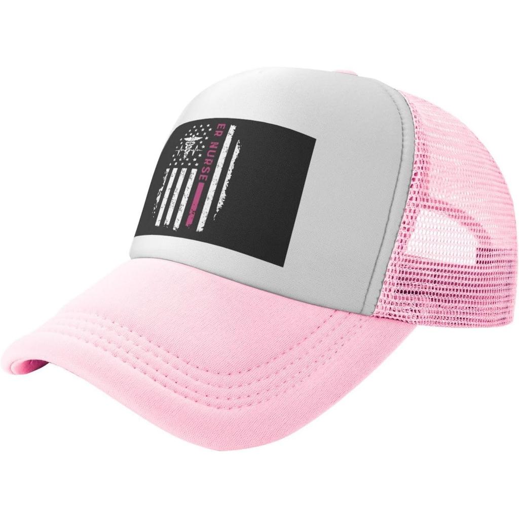 ER Nurse American Flag Trucker Hat Breathable Mesh Snapback Cap Unisex Outdoor Sports