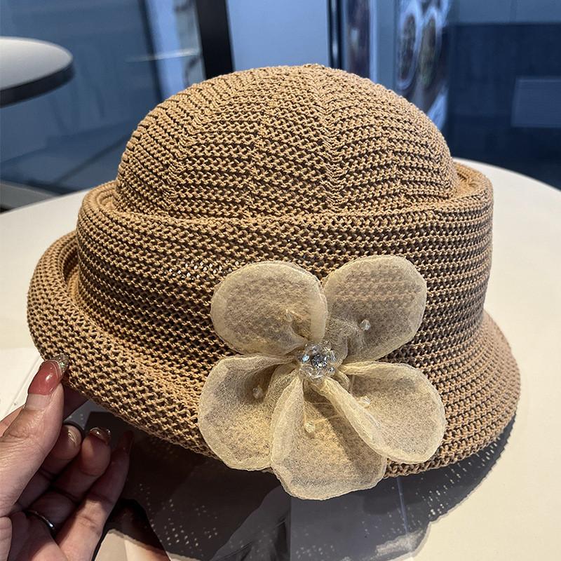 Summer Flower Pattern Knit Bucket Hat With Sun Protection For Outdoor Casual Wear
