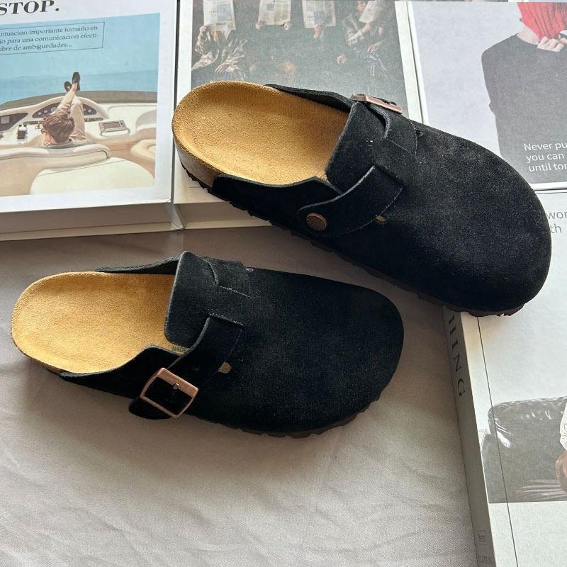Unisex Suede Clogs Shoes Genuine Leather Closed Toe Slip On Mules Casual Comfort Sandals Women Men Summer Outdoor Walking Shoes