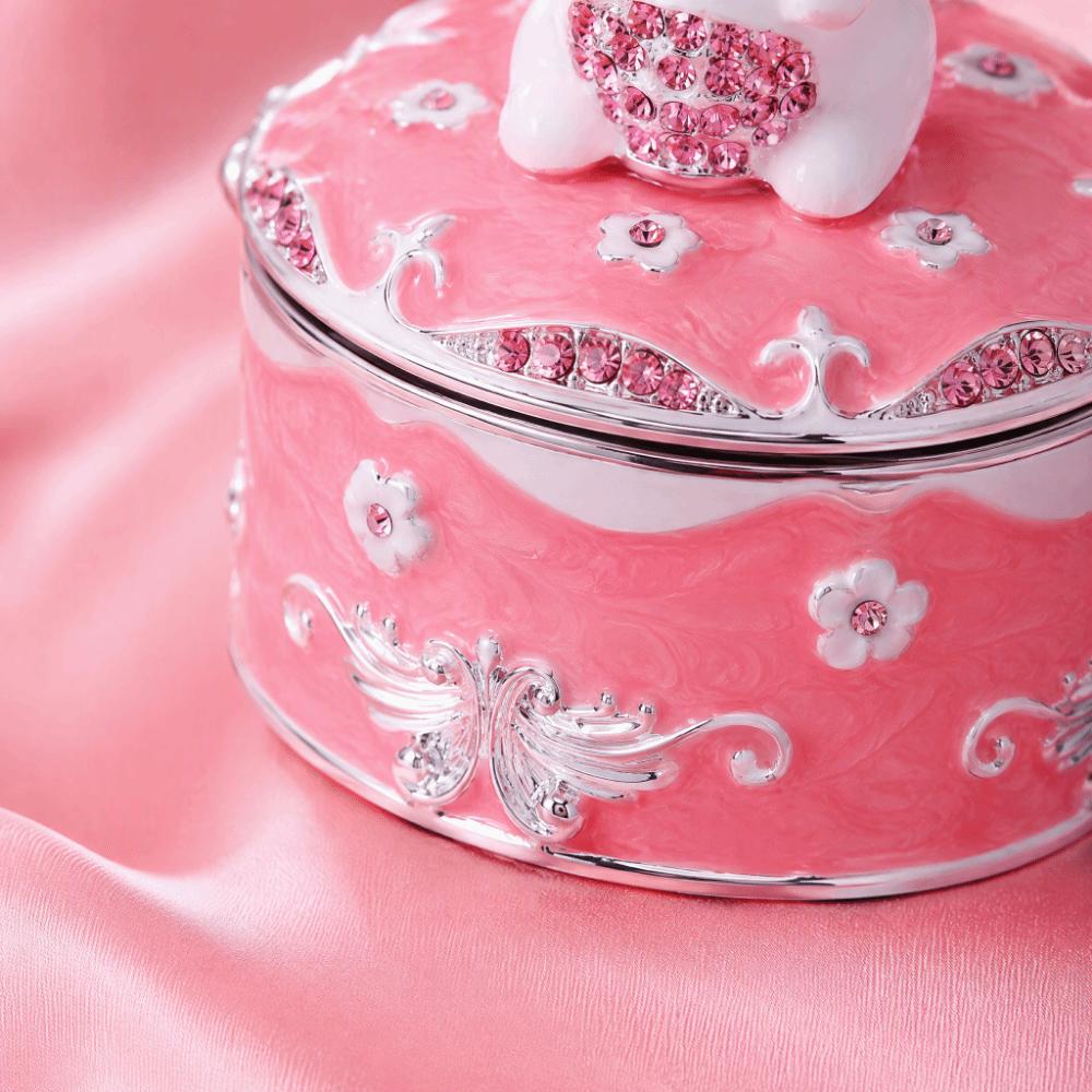 Enamel Jewelry Organizer Hinged Lid Jewelry Storage Box Floral Trinket Box  Dresser Decor