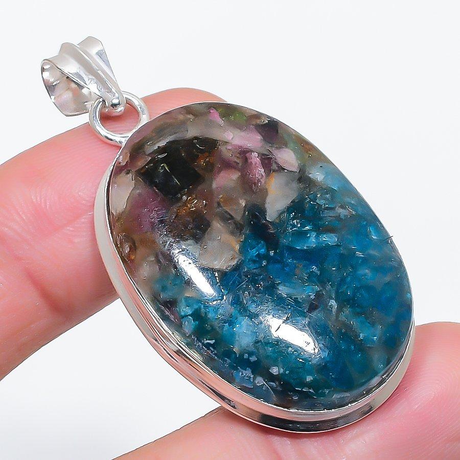 

Натуральный арбузный турмалин 925 стерлинговое серебро Ювелирная подвеска 2,05 g6d48