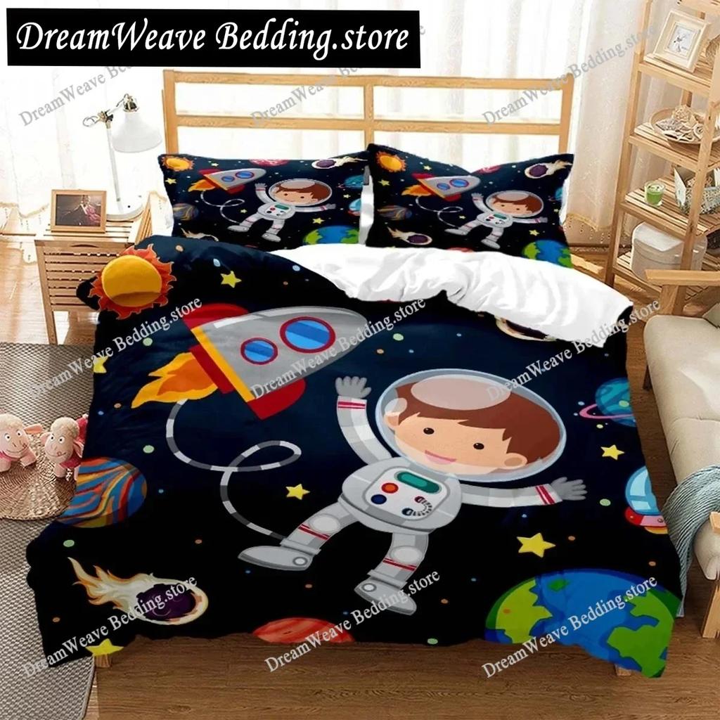 Cartoon Astronaut Digital Print Polyester Bedding Sets Child Kids Covers Boys Bed Linen Set for Teens Bedding Set Luxury Gift