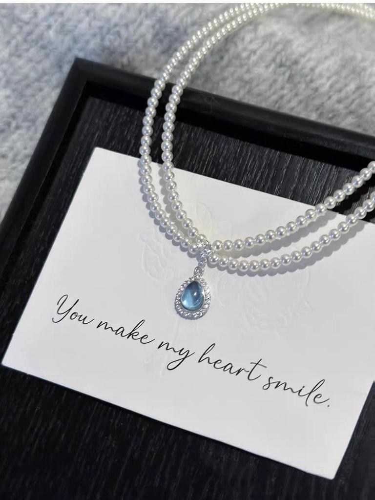 Shi Jia Lux Double-Layer Aquamarine Pearl Choker - French Design Necklace