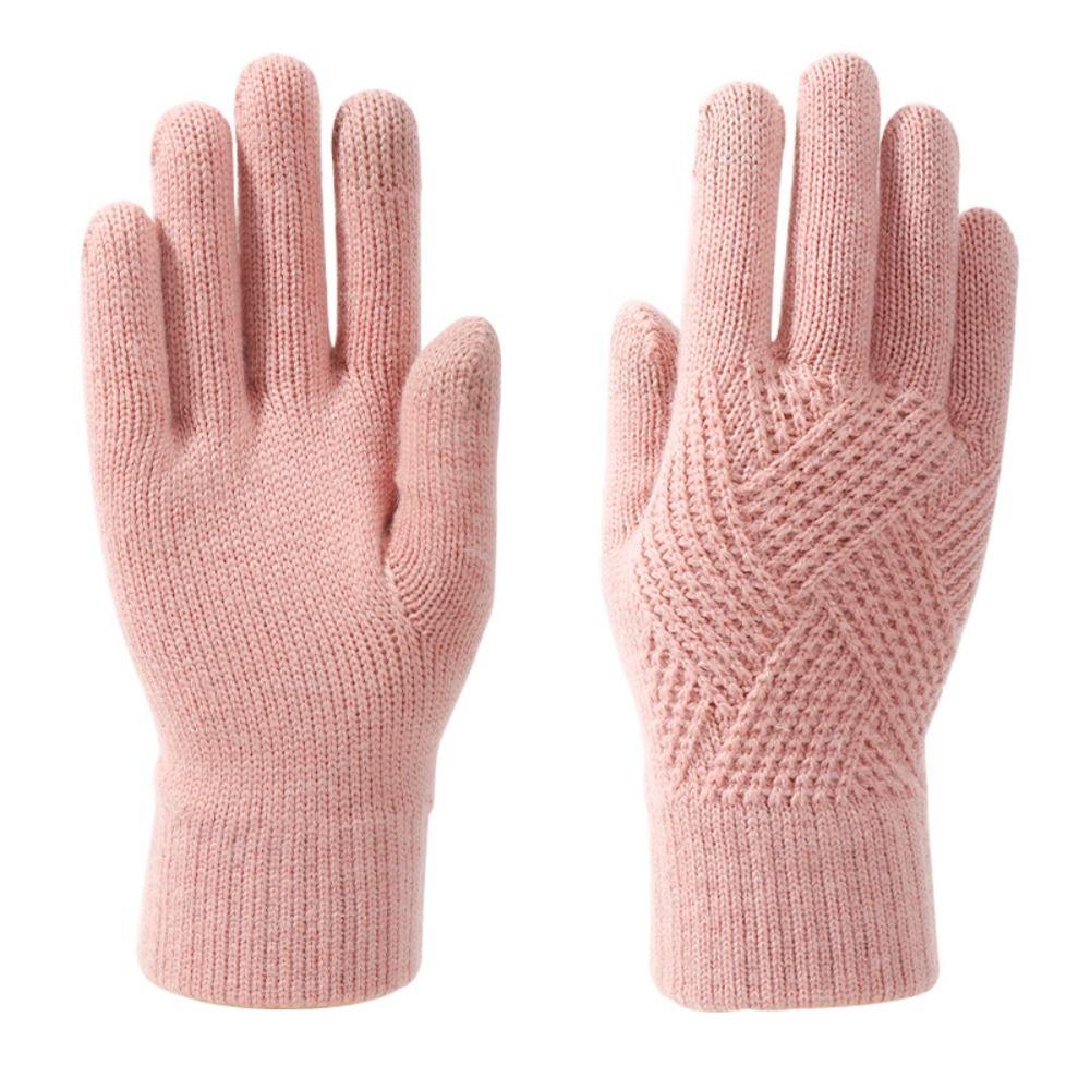 Touchscreen Design Warm Knitted Gloves Plus Velvet Windproof Full Finger Gloves Solid Color Thicken Cycling Gloves