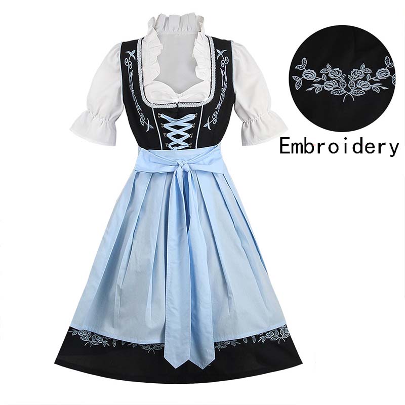 Women's German Bavarian Oktoberfest Beer Festival Costume Dirndl Embroidery Dress For Carnival Party