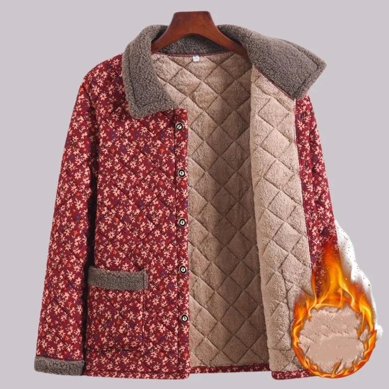 Women Winter Plush Thick Warm Padded Top Middle Aged Mother Casual Parkas Elderly Grandma Jacket