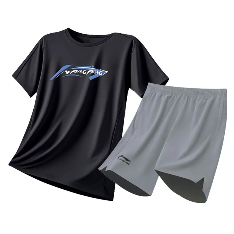 Li Ning Summer Minimalist Fashion Short Sleeve Shorts Casual Sports Suit Unisex suit XMX611+XMX214